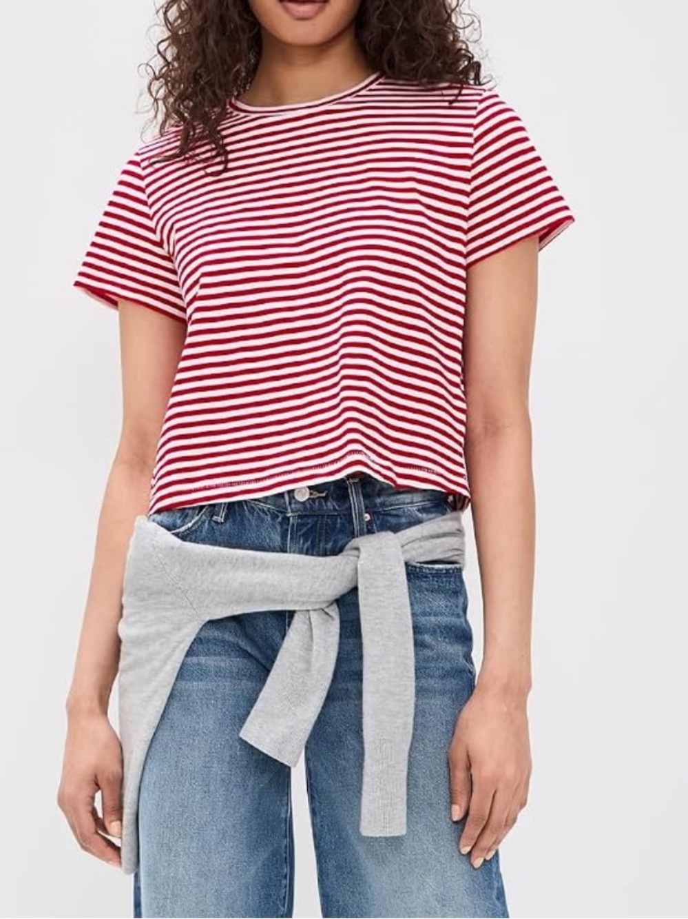 Madewell cropped Red and White Striped Crewneck Tee, size small, worn once